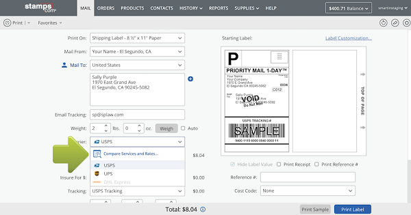 Rate advisor mail tab