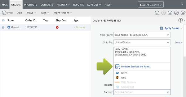 Rate advisor orders tab
